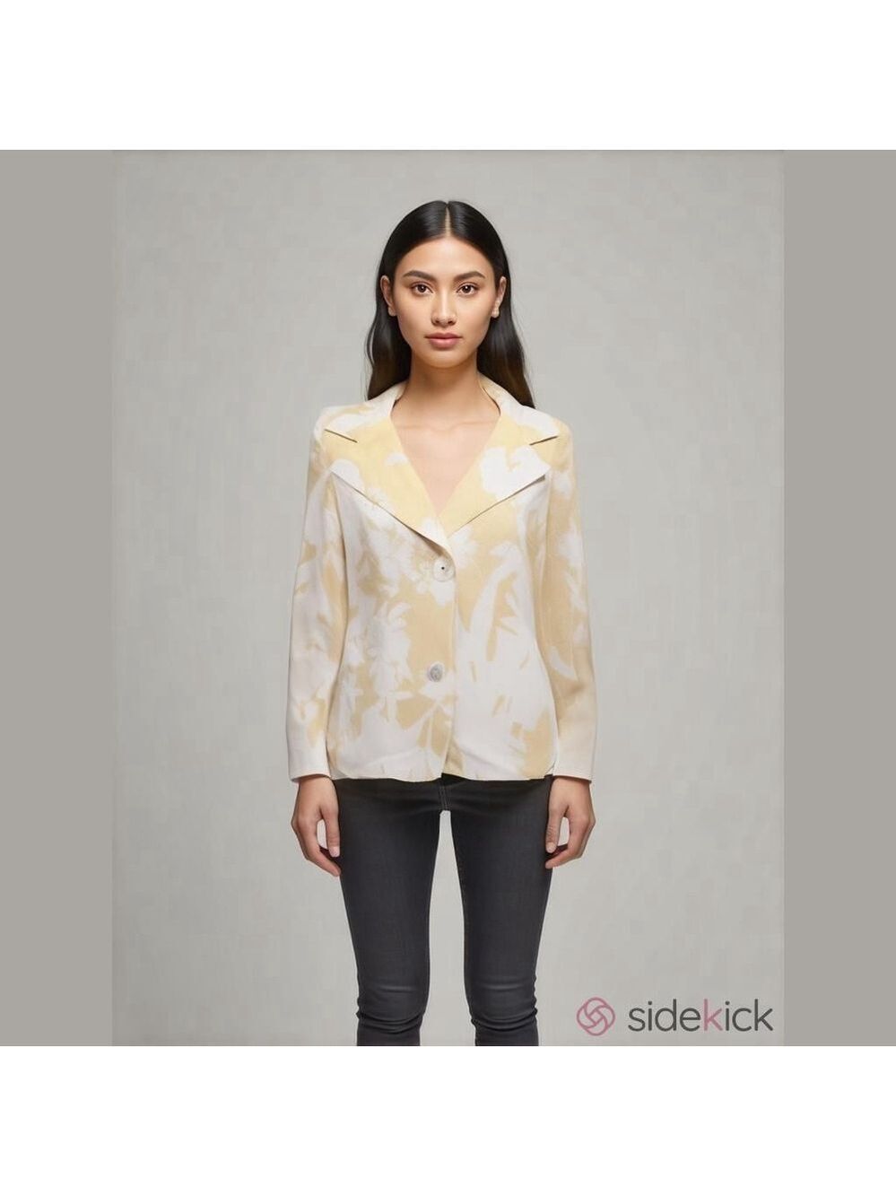 Talbots Petite Yellow White Floral Button Up Jacket Blazer 4P
